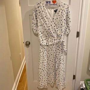 Blue and white polka dot midi dress